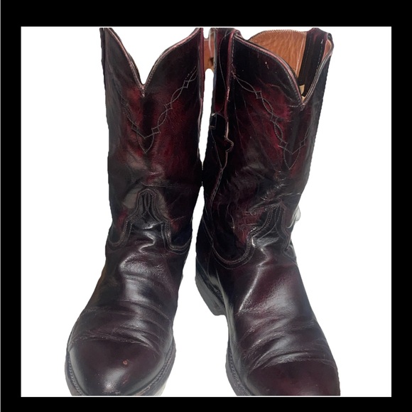 Vintage Lucchese Black Cherry Roper Leather Boots *Men\'s Size 7.5 D* Made in USA